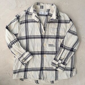 Zara boys black and cream Plaid Button-Up Shirt